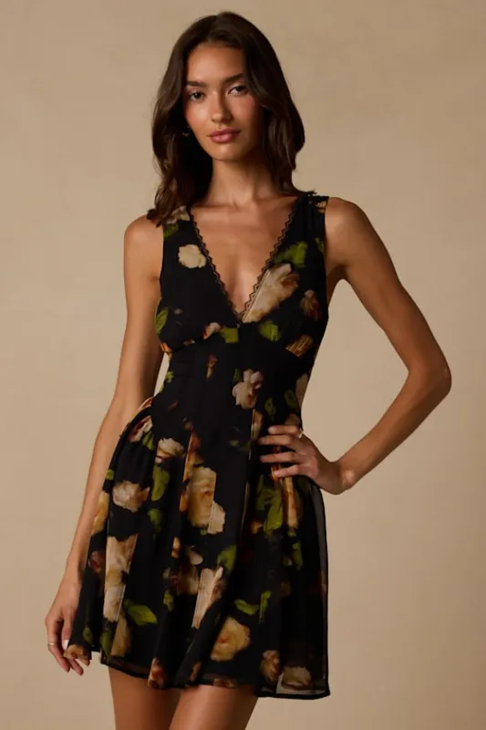 Kristen Black Floral Print Mini Dress made by Lulus