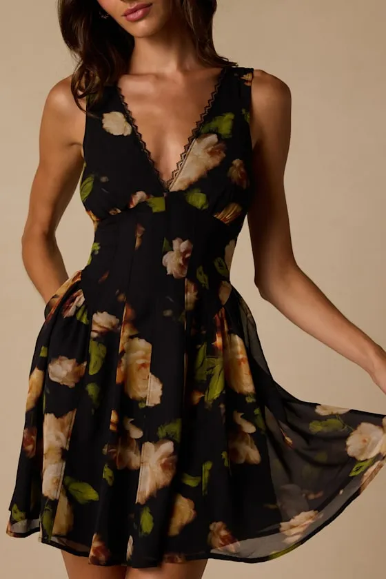 Kristen Black Floral Print Mini Dress sold by Lulus product image thumbnail 2