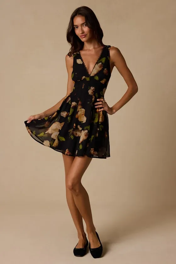 Kristen Black Floral Print Mini Dress sold by Lulus product image thumbnail 4