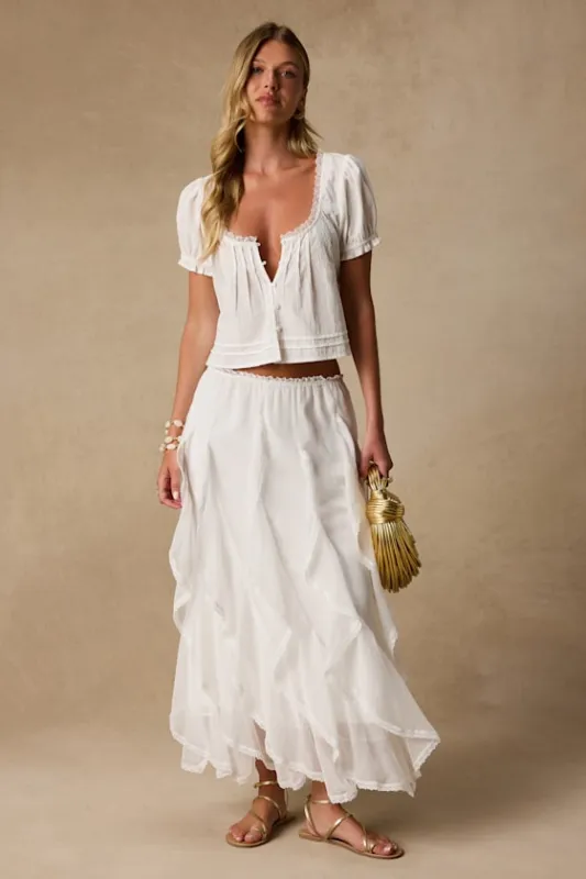 Tina White Ruffled Maxi Skirt made by Lulus