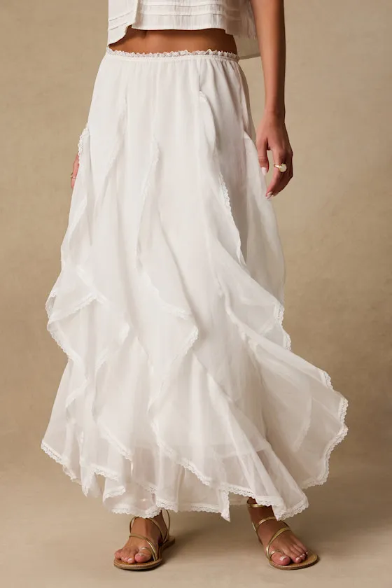 Tina White Ruffled Maxi Skirt sold by Lulus product image thumbnail 2