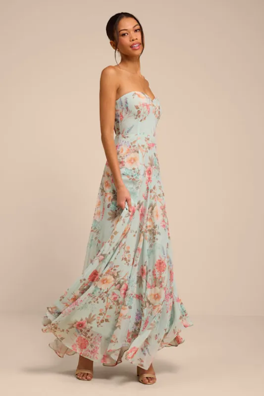 Alandria Mint Floral Drop Waist Maxi Dress made by Lulus