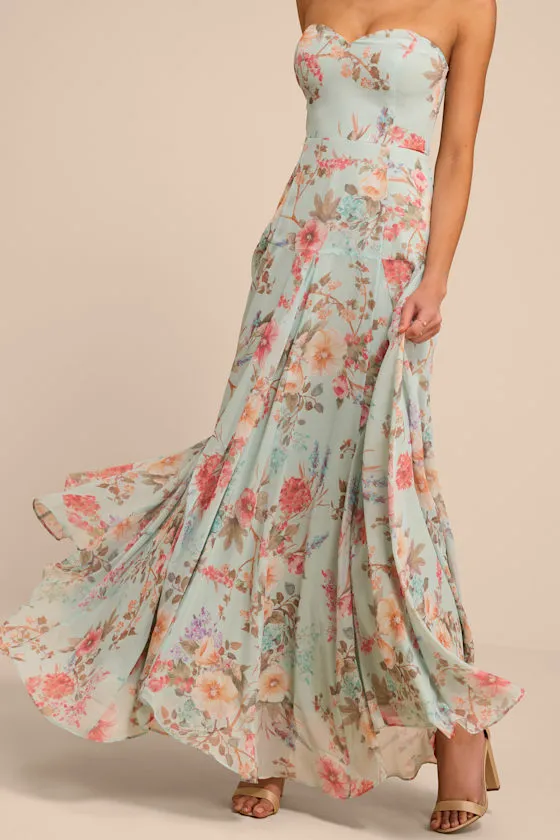 Alandria Mint Floral Drop Waist Maxi Dress sold by Lulus product image thumbnail 2