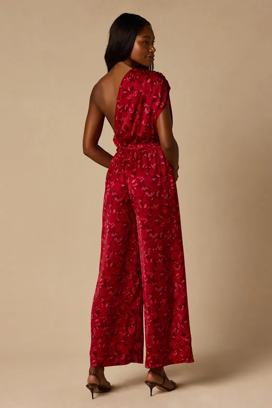 Diana Red Floral One-Shoulder Jumpsuit sold by Lulus product image thumbnail 2