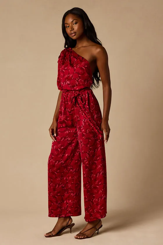 Diana Red Floral One-Shoulder Jumpsuit sold by Lulus product image thumbnail 3
