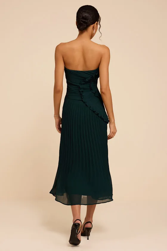 Talicia Emerald Pleated Ruffled Midi Dress sold by Lulus product image thumbnail 3