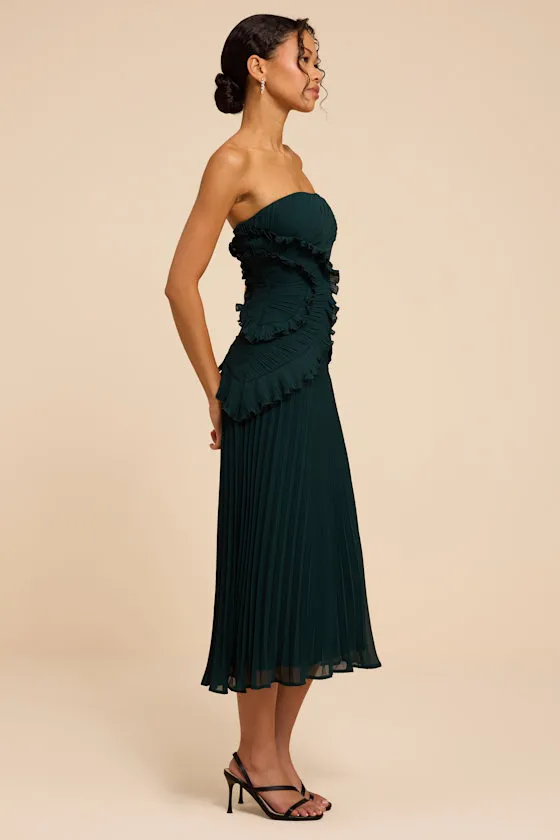 Talicia Emerald Pleated Ruffled Midi Dress sold by Lulus product image thumbnail 4