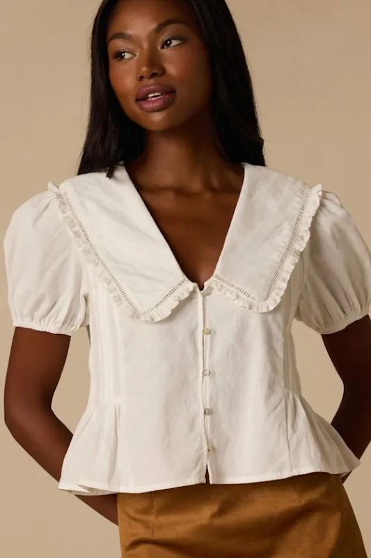 Jae White Cotton Peter Pan Collar Top made by Lush