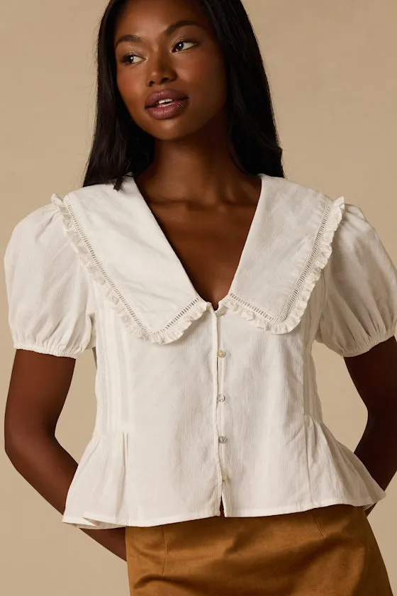 Jae White Cotton Peter Pan Collar Top sold by Lulus