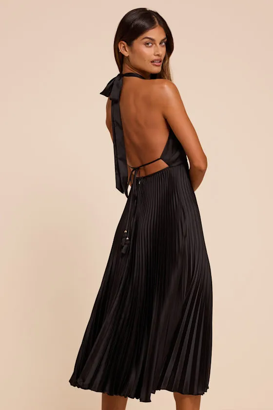 Rhoda Black Satin Halter Midi Dress sold by Lulus product image thumbnail 3