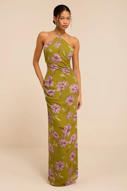 Nikina Chartreuse Floral Halter Maxi Dress made by Lulus