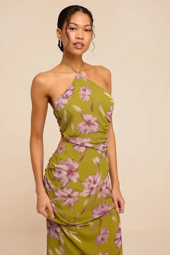 Nikina Chartreuse Floral Halter Maxi Dress sold by Lulus product image thumbnail 2