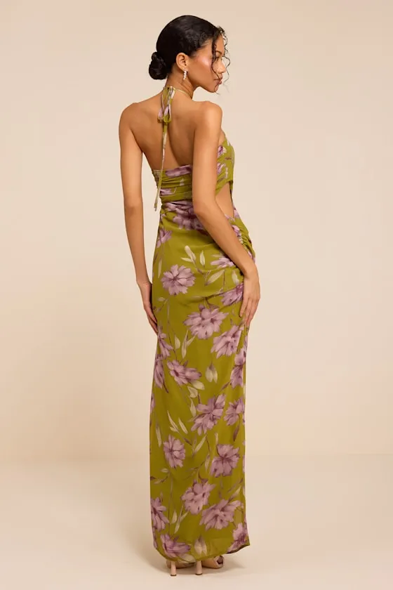 Nikina Chartreuse Floral Halter Maxi Dress sold by Lulus product image thumbnail 3