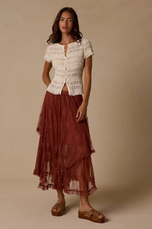 Briony Brown Lace Ruffled Midi Skirt made by Lulus