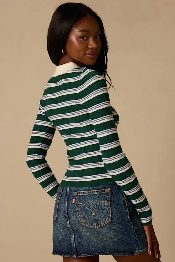 Opal Green and Blue Striped Ribbed Knit Collar Top sold by Lulus product image thumbnail 2