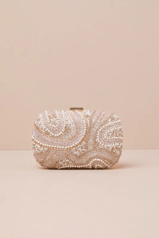 Upscale Idea Beige Beaded Pearl Hard-Sided Clutch made by Lulus