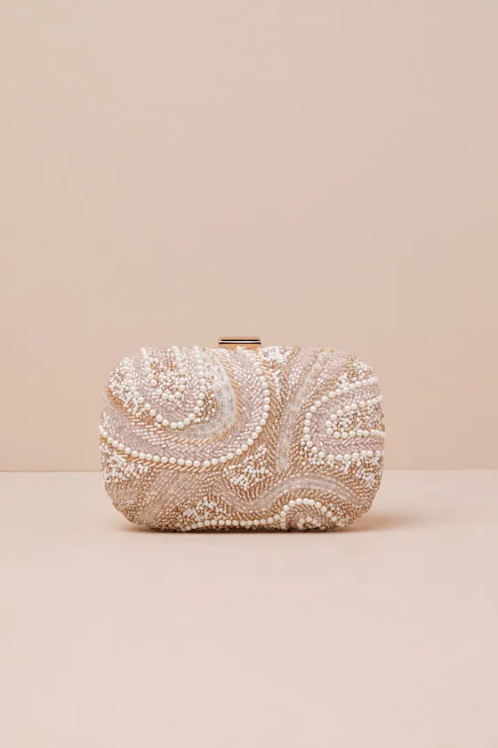 Upscale Idea Beige Beaded Pearl Hard-Sided Clutch sold by Lulus