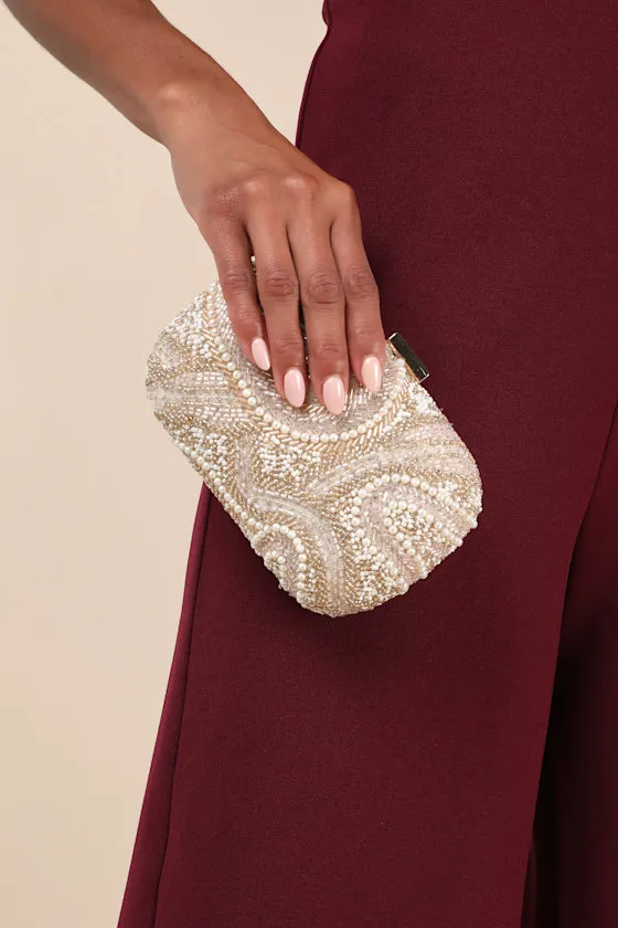 Upscale Idea Beige Beaded Pearl Hard-Sided Clutch sold by Lulus product image thumbnail 3