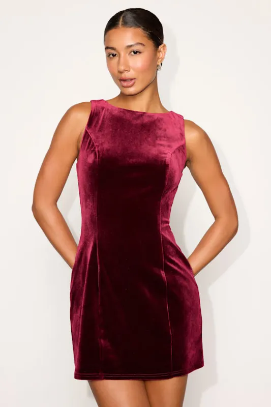Taslin Wine Red Velvet Sleeveless Mini Dress made by Lulus