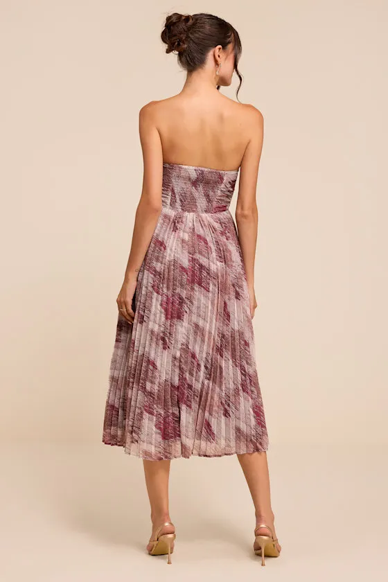 Juniva Mauve Multi Abstract Print Pleated Bustier Midi Dress sold by Lulus product image thumbnail 3