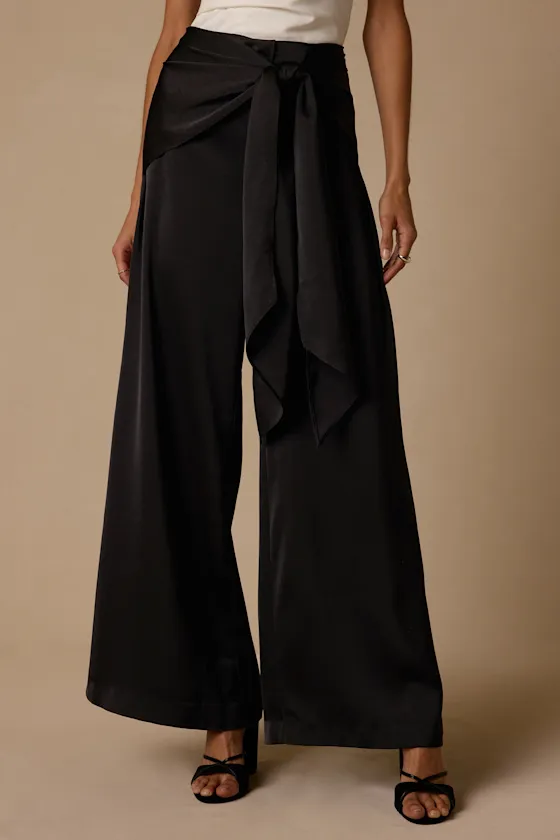 Ivaya Black Satin Sash Wide-Leg Pants sold by Lulus product image thumbnail 2
