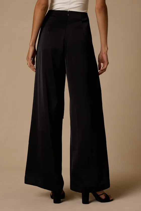 Ivaya Black Satin Sash Wide-Leg Pants sold by Lulus product image thumbnail 3