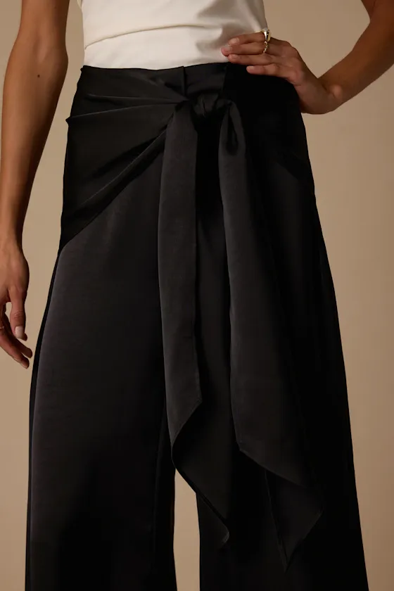 Ivaya Black Satin Sash Wide-Leg Pants sold by Lulus product image thumbnail 4