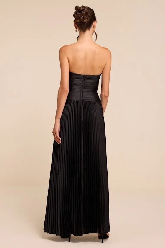 Elkay Black Pleated Satin Drop Waist Maxi Dress sold by Lulus product image thumbnail 3