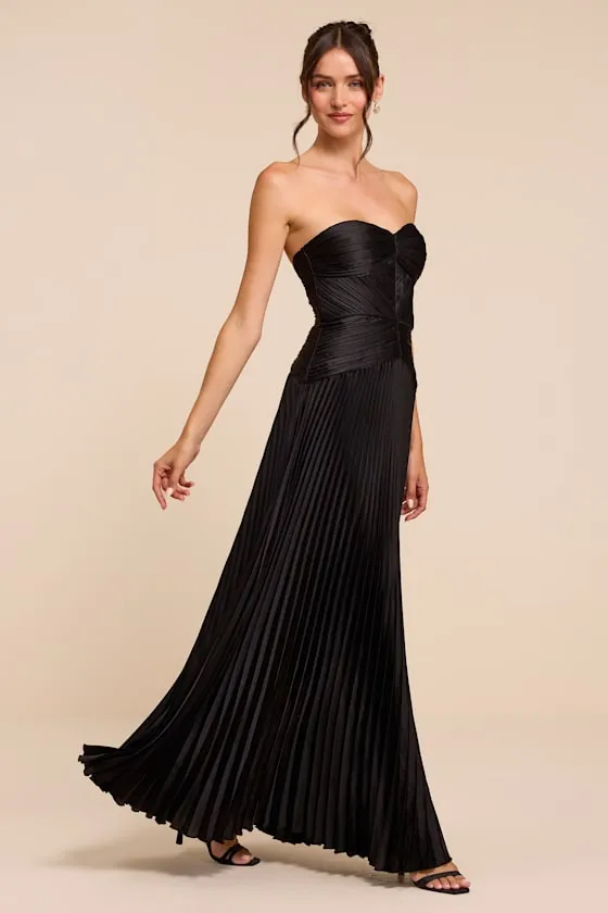Elkay Black Pleated Satin Drop Waist Maxi Dress sold by Lulus product image thumbnail 4