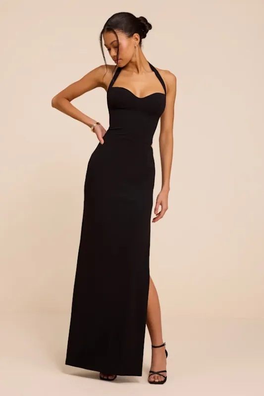 Irisa Black Crepe Knit Column Maxi Dress made by Lulus