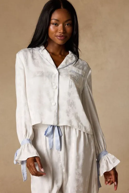 Dahlia Ivory Satin Jacquard Two-Piece Pajama Set made by Lulus