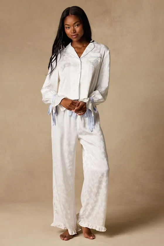 Dahlia Ivory Satin Jacquard Two-Piece Pajama Set sold by Lulus product image thumbnail 2