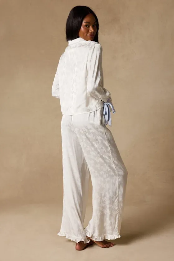 Dahlia Ivory Satin Jacquard Two-Piece Pajama Set sold by Lulus product image thumbnail 4