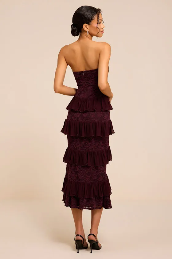 Mariena Plum Lace Tiered Midi Dress sold by Lulus product image thumbnail 3