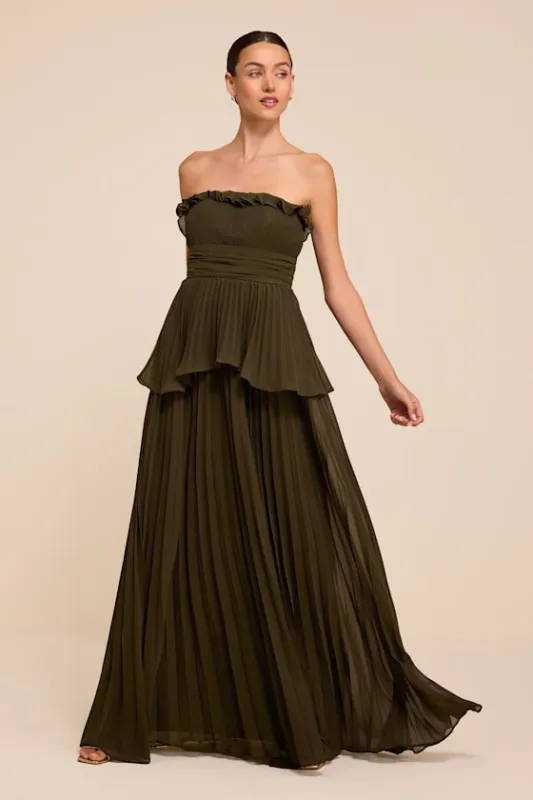 Daniela Olive Pleated Strapless Maxi Dress made by Lulus