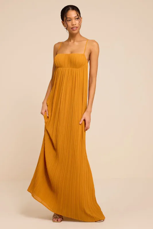 Avi Golden Yellow Pleated Sleeveless Maxi Dress made by Lulus