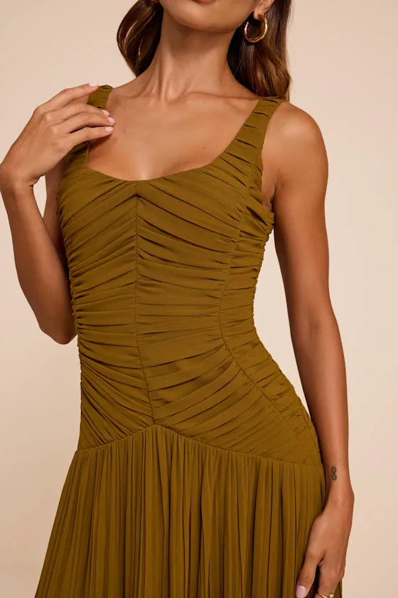 Rhonda Olive Pleated Drop Waist Maxi Dress sold by Lulus product image thumbnail 2