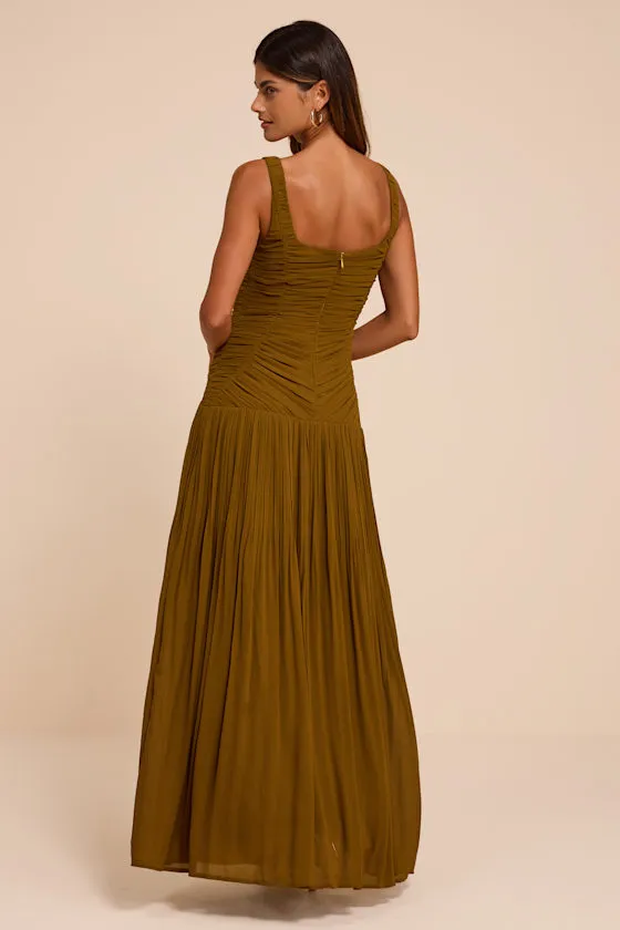 Rhonda Olive Pleated Drop Waist Maxi Dress sold by Lulus product image thumbnail 3