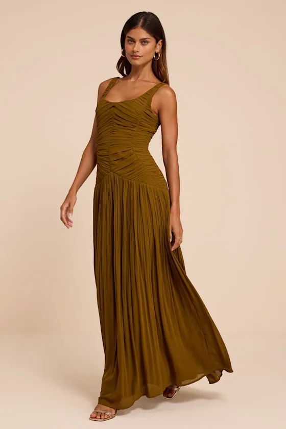 Rhonda Olive Pleated Drop Waist Maxi Dress sold by Lulus product image thumbnail 4