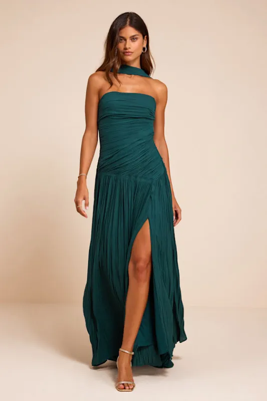 Nellie Teal Pleated Maxi Dress and Scarf Set made by Lulus