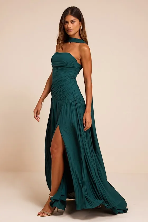 Nellie Teal Pleated Maxi Dress and Scarf Set sold by Lulus product image thumbnail 4