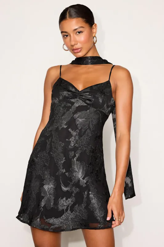 Aydah Black Floral Burnout Slip Mini Dress and Scarf Set made by Lulus