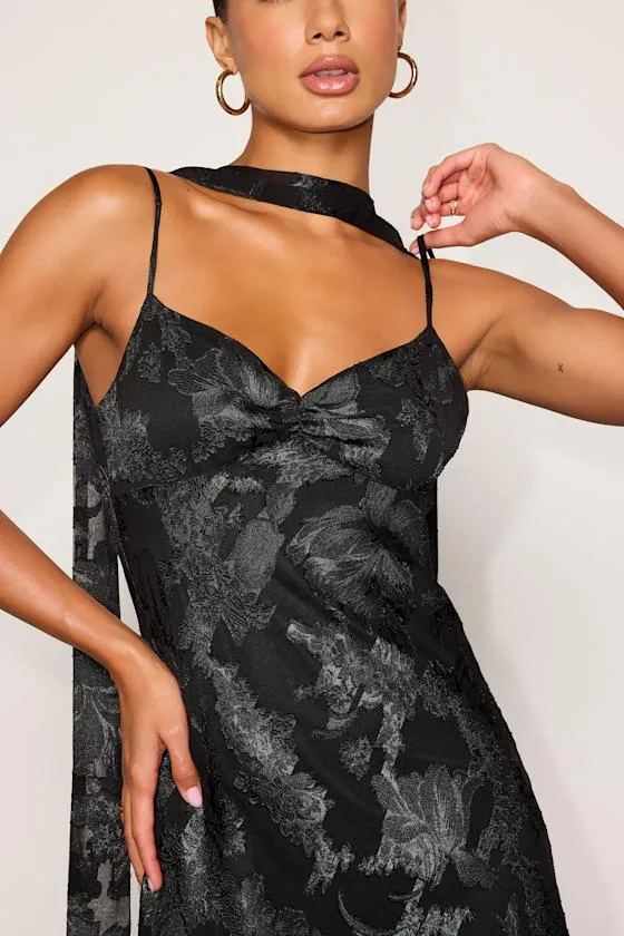 Aydah Black Floral Burnout Slip Mini Dress and Scarf Set sold by Lulus product image thumbnail 2
