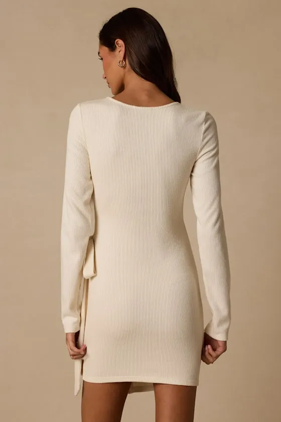 Winnie Cream Ribbed Knit Wrap Sweater Mini Dress sold by Lulus product image thumbnail 3