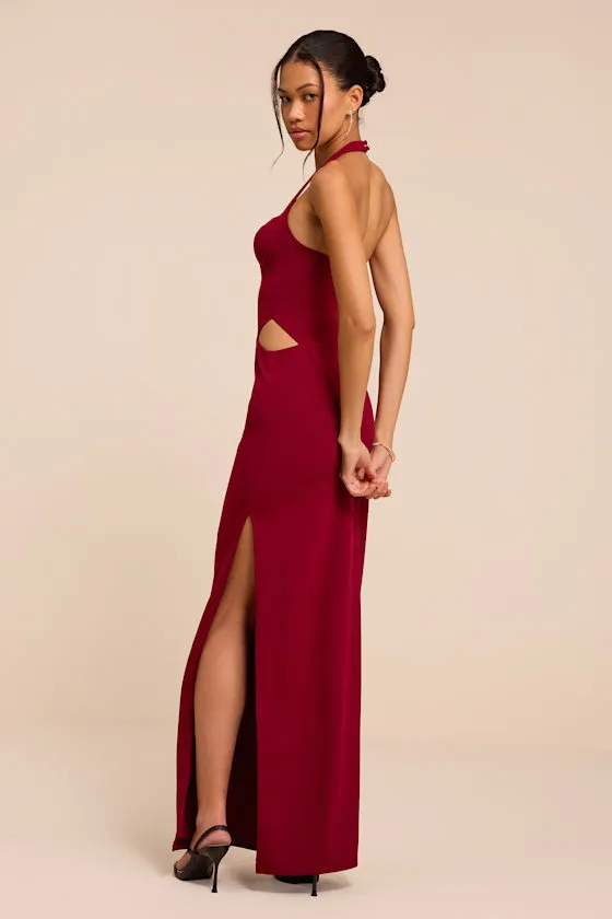Irisa Wine Red Crepe Knit Column Maxi Dress sold by Lulus product image thumbnail 3