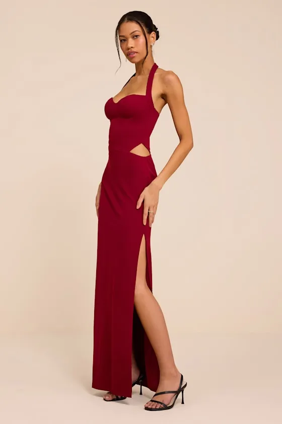 Irisa Wine Red Crepe Knit Column Maxi Dress sold by Lulus product image thumbnail 4