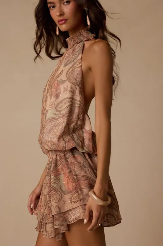 Jasmina Tan Multi Paisley Drop Waist Mini Dress made by Lulus