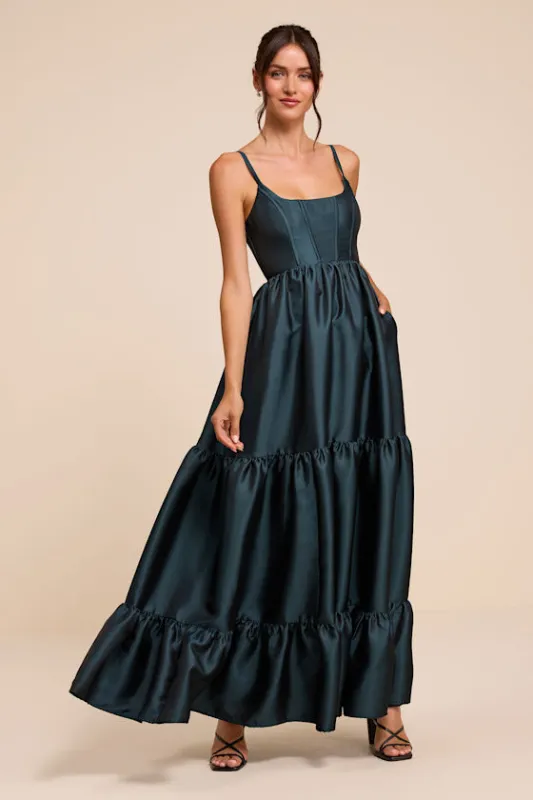 Avalie Teal Floral Tiered Bustier Maxi Dress made by Lulus