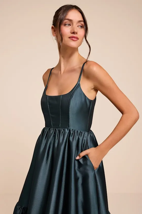 Avalie Teal Floral Tiered Bustier Maxi Dress sold by Lulus product image thumbnail 2