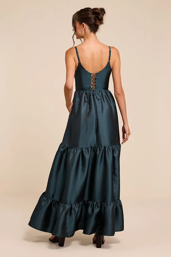 Avalie Teal Floral Tiered Bustier Maxi Dress sold by Lulus product image thumbnail 3